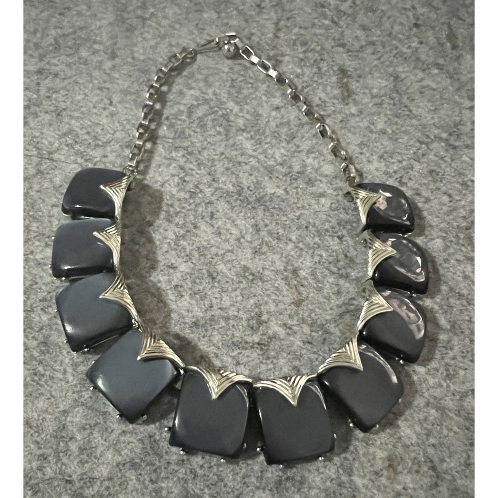 Vintage Thermoset Necklace Blue gray  16"